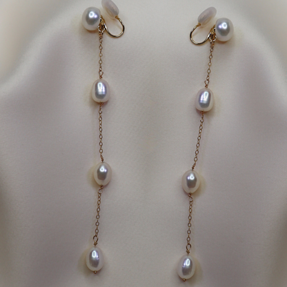 Maria Long Pearl Earrings - Clip On