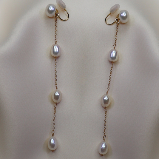 Maria Long Pearl Earrings - Clip On