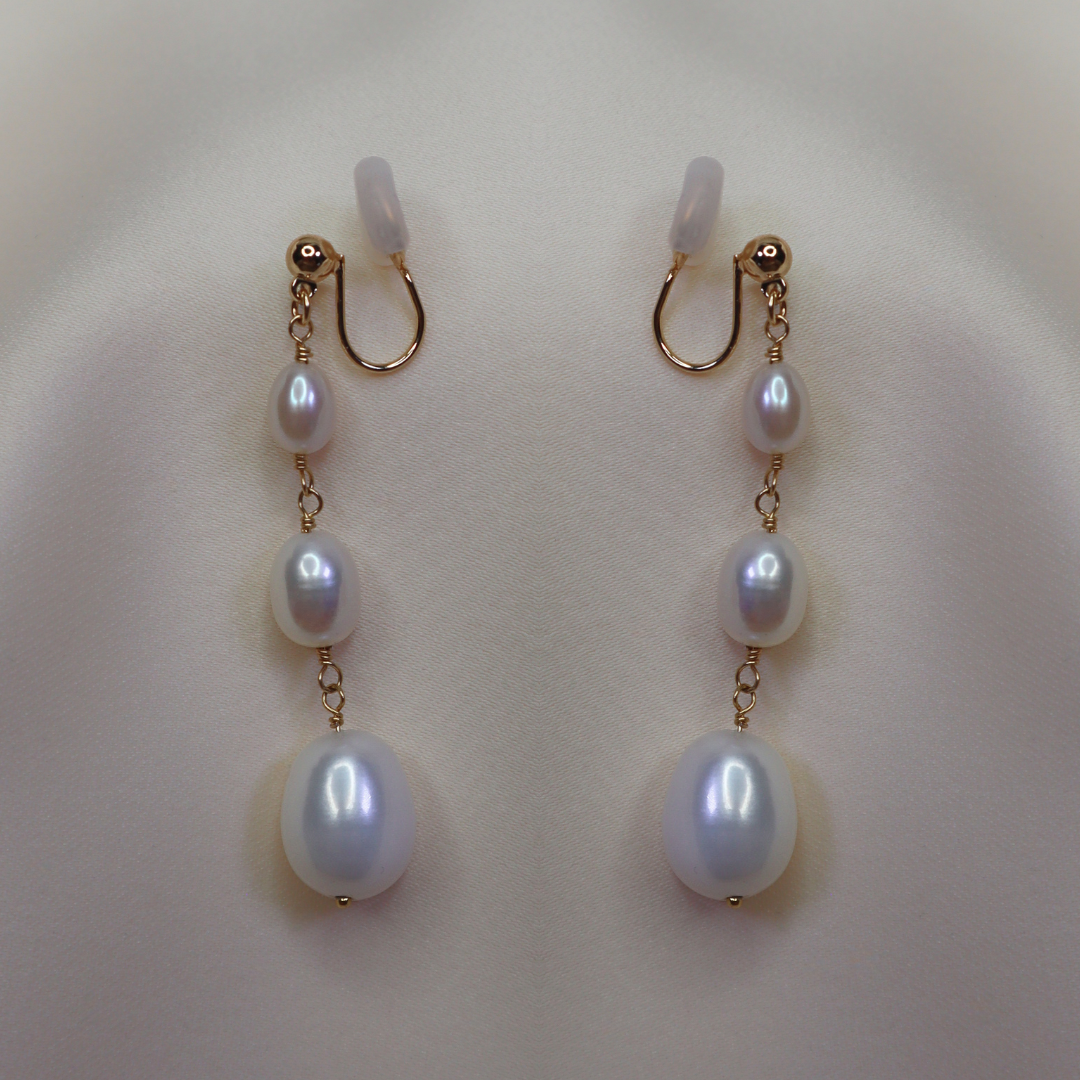 Camelia Crescendo Drop Pearl Earrings - Clip On