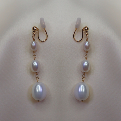 Camelia Crescendo Drop Pearl Earrings - Clip On
