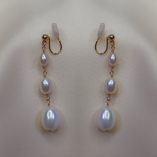 Camelia Crescendo Drop Pearl Earrings - Clip On