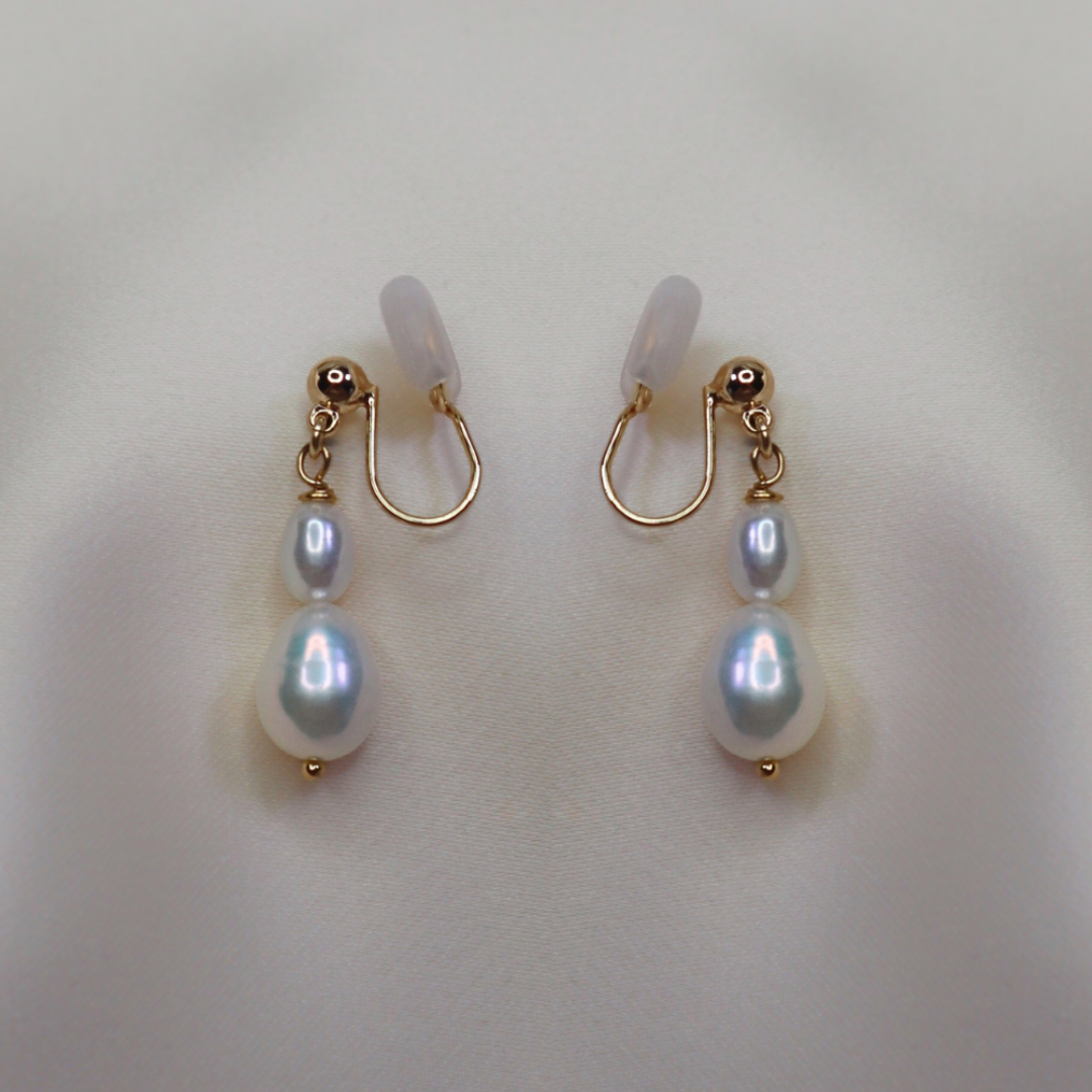 Ella Double Pearl Earrings - Clip On