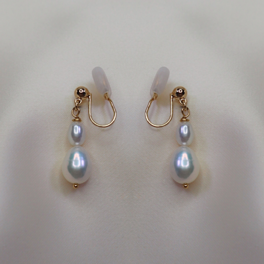 Ella Double Pearl Earrings - Clip On