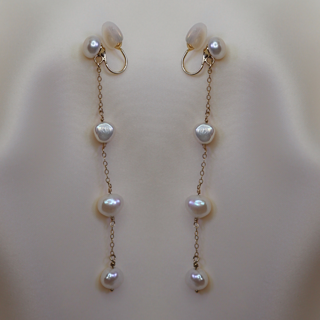Luna Long Baroque Pearl Earrings - Clip On