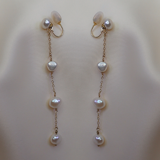 Luna Long Baroque Pearl Earrings - Clip On