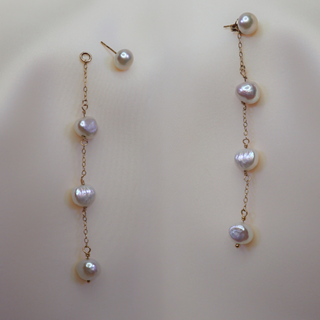 Luna 3 in 1 Convertible Long Baroque Pearl Earrings
