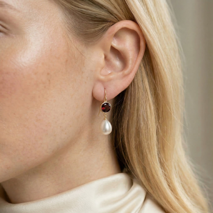 Sophia Birthstone & Teardrop Pearl Earrings
