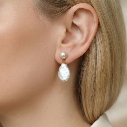 Evelyn 3 in 1 Convertible Flat Teardrop Pearl Earrings