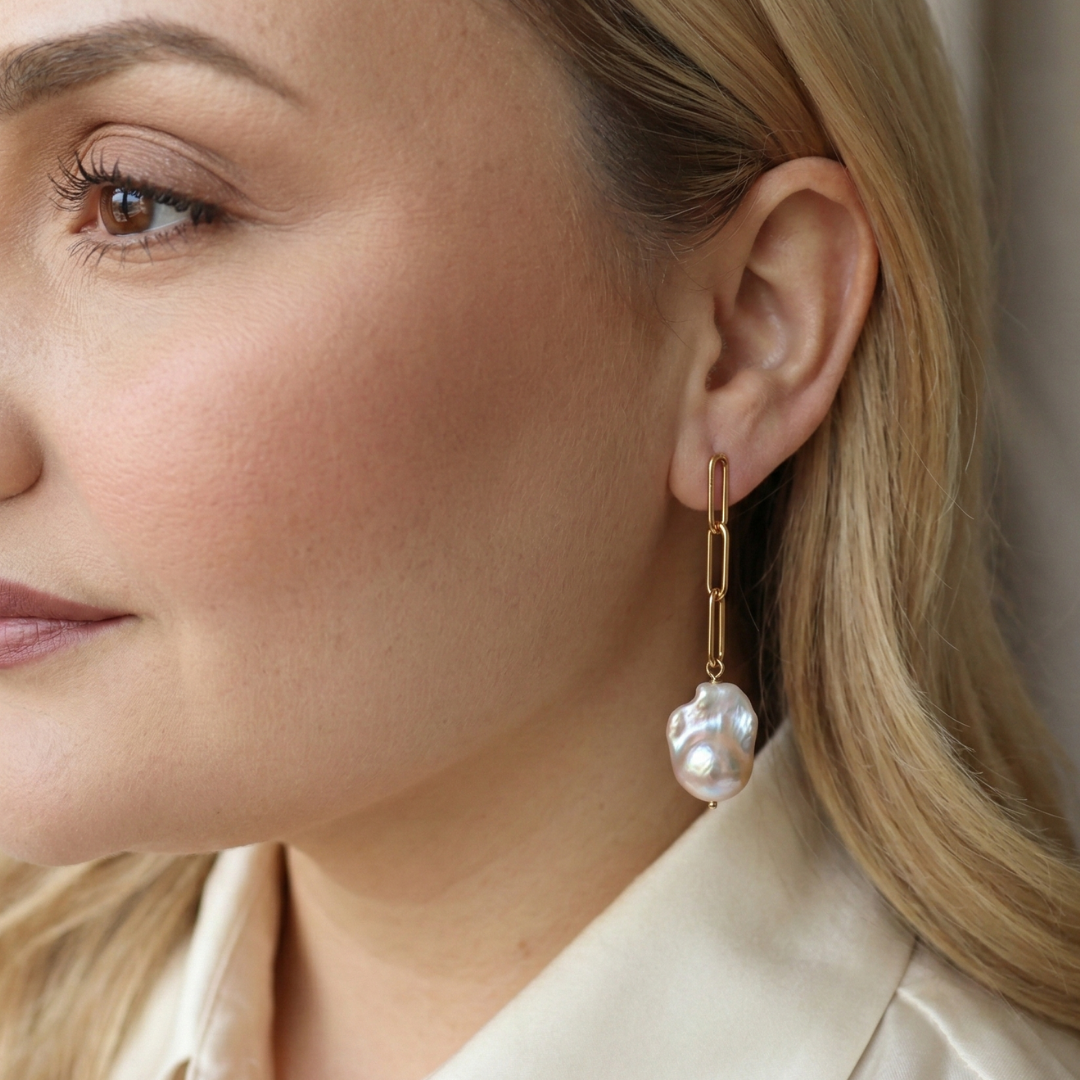 Lucia Long Baroque Pearl Earrings
