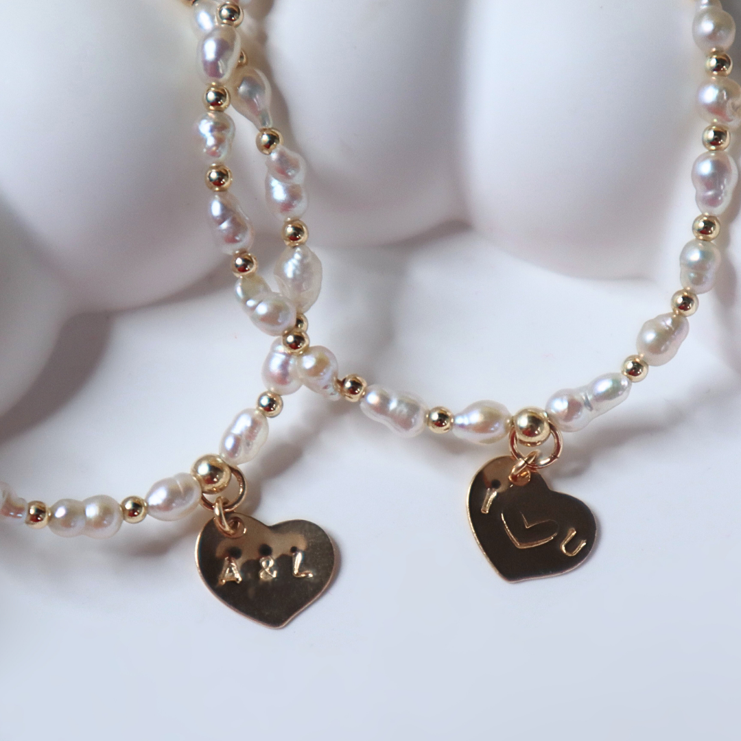 Spark of Love Pearl and Beads Bracelet with Personalised Heart Charm