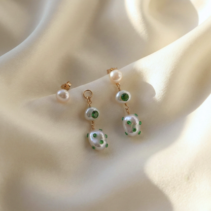 Esmeralda 3 in 1 Convertible Bejewelled Baroque Pearl Earrings