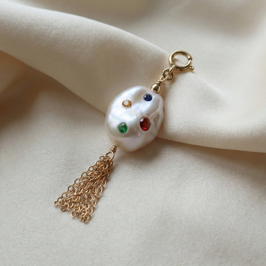 Gemmelle Baroque Tassel Bejeweled Pearl Charm with Clasp