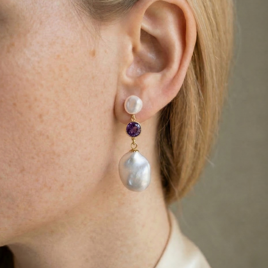 Seraphine Birthstone & Baroque Pearl Drop Earrings