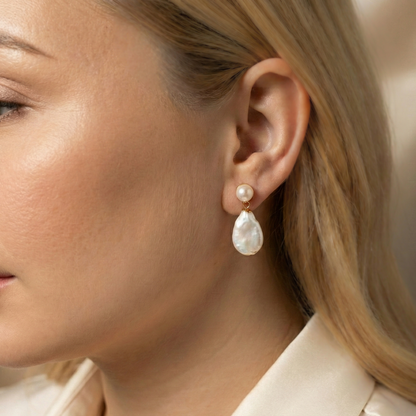 Evelyn 3 in 1 Convertible Flat Teardrop Pearl Earrings