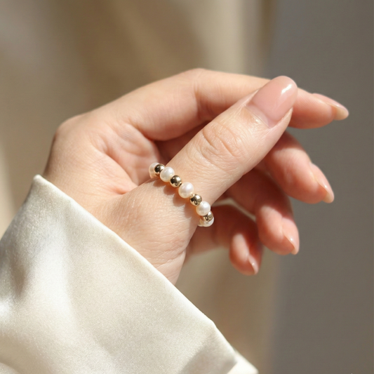 Rose Beads and Pearls Ring