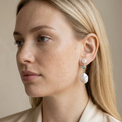 Seraphine Birthstone & Baroque Pearl Drop Earrings