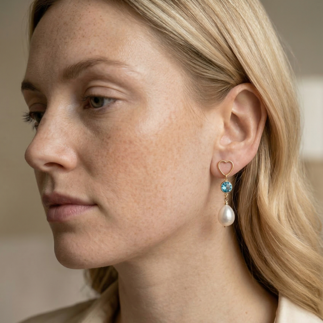 Arabella Heart, Birthstone & Teardrop Pearl Earrings
