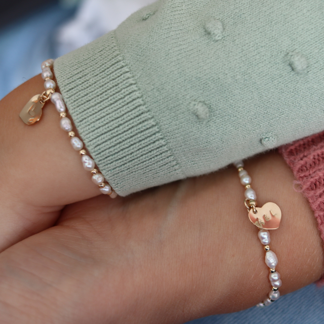 Spark of Love Pearl and Beads Bracelet with Personalised Heart Charm