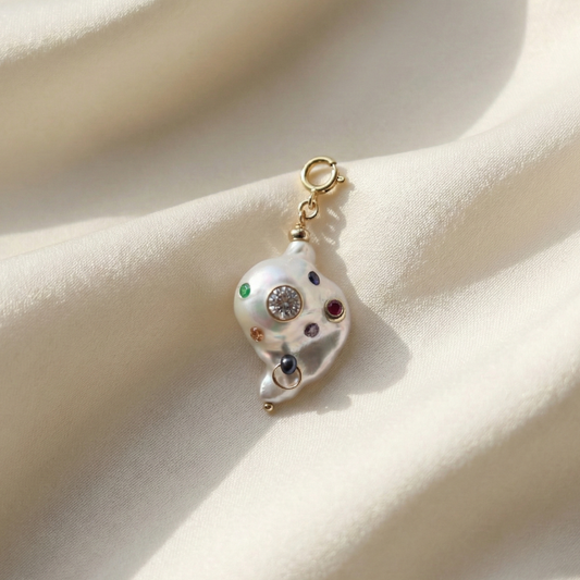 Gemma Bejeweled Baroque Pearl Charm with Clasp