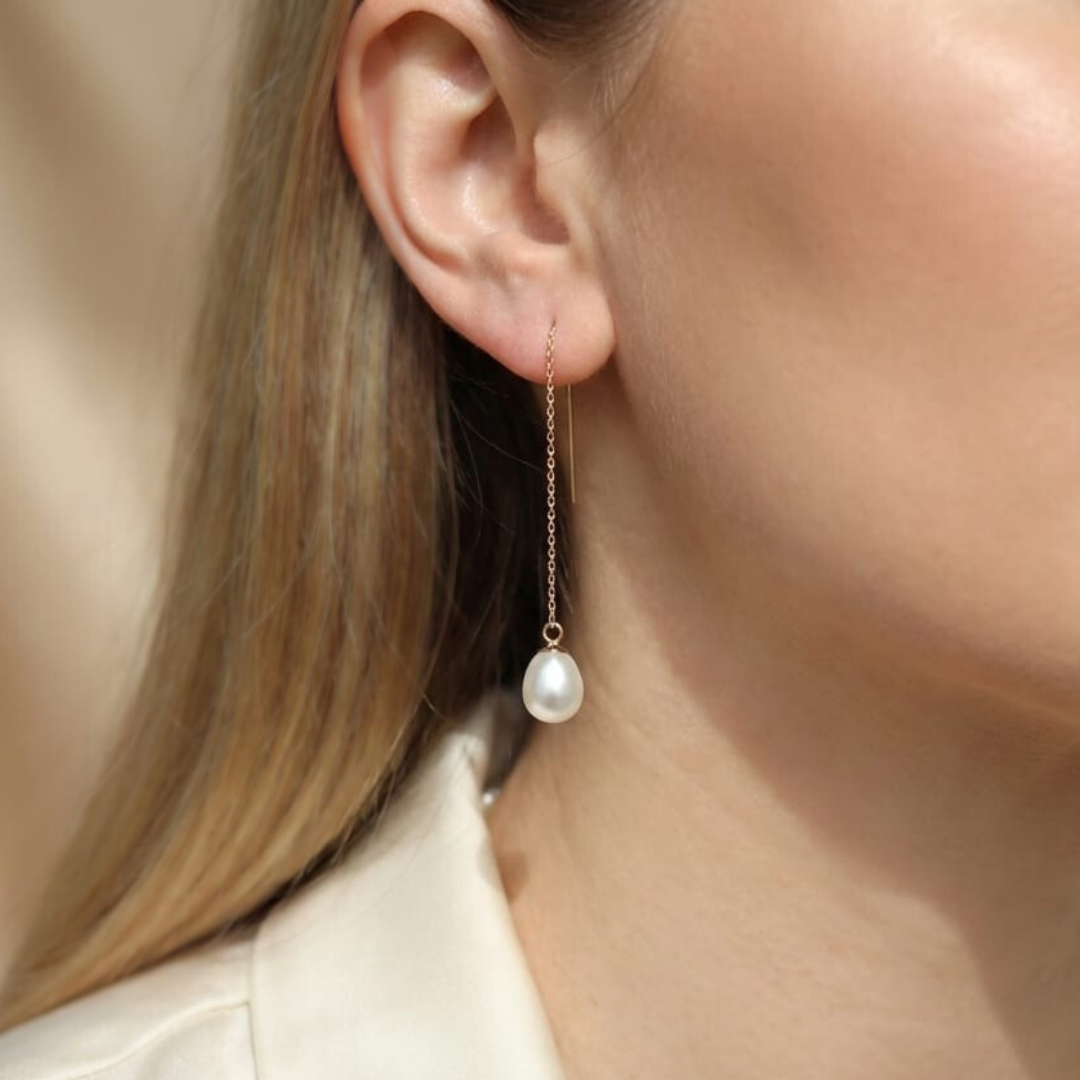Violet Teardrop Pearl Threader Earrings