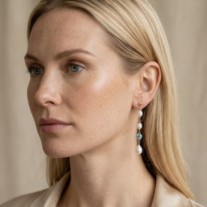 Amelia Birthstone Drop Pearl Earrings