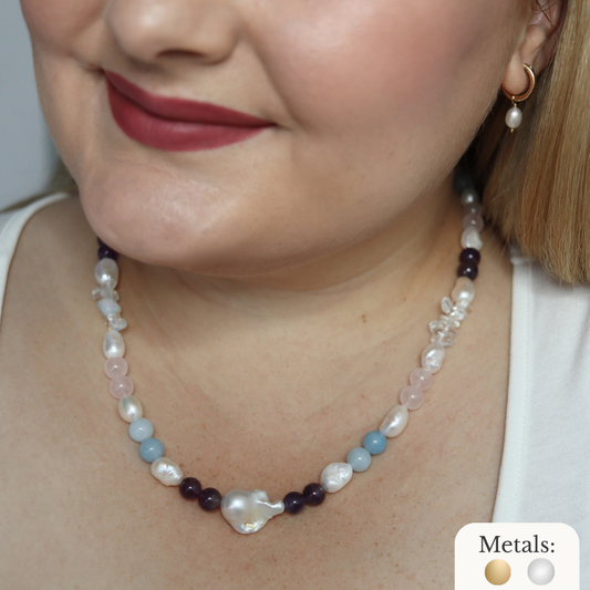 Sunset Mirage - Crystal Beads in a Sunset-Inspired Palette and Baroque Pearls Necklace