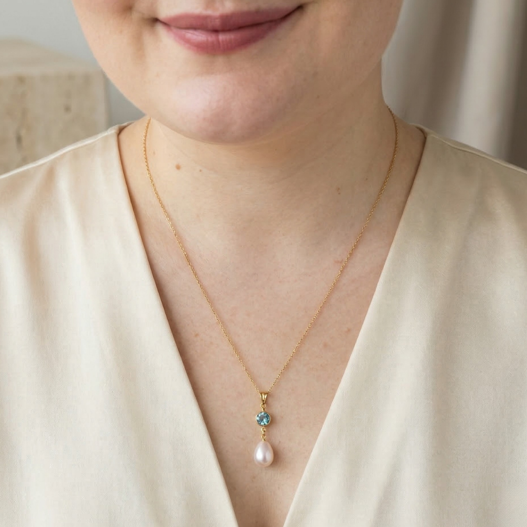 Ella Birthstone Teardrop Pearl Necklace