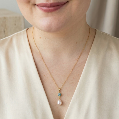 Ella Birthstone Teardrop Pearl Necklace