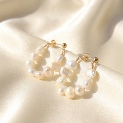 Iris Baroque Pearl Hoop Earrings