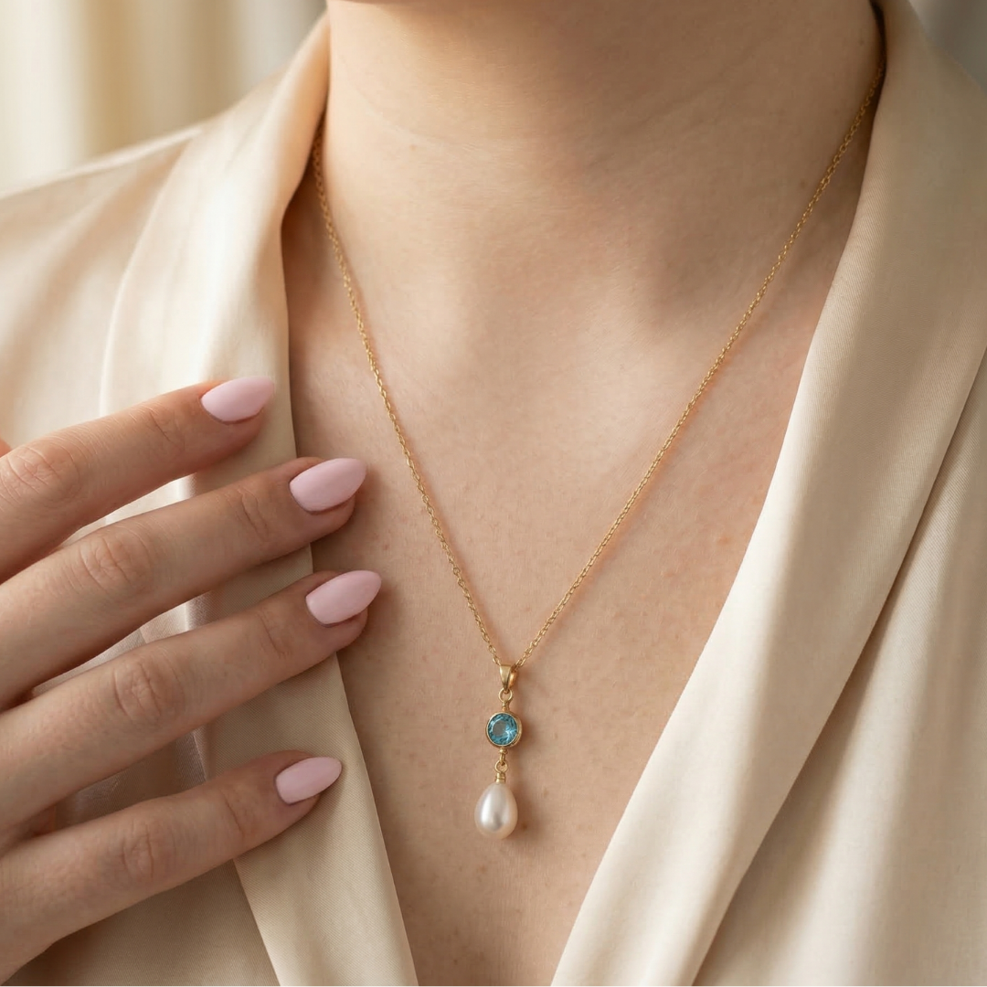 Ella Birthstone Teardrop Pearl Necklace