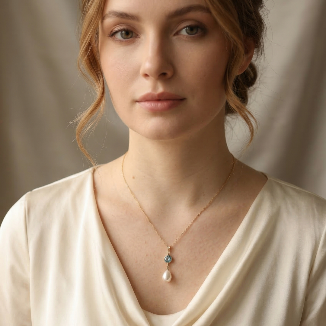 Ella Birthstone Teardrop Pearl Necklace