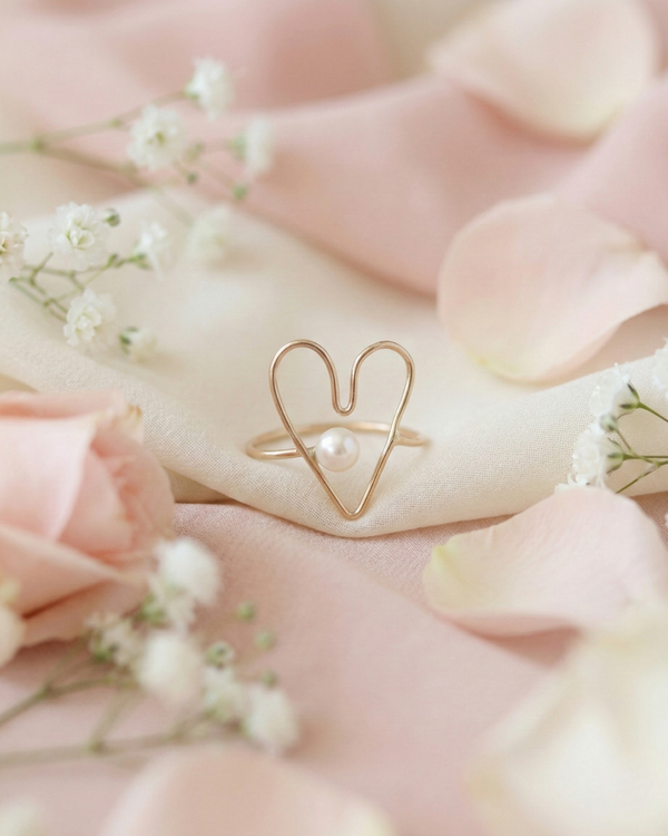 Viola Heart and Pearl Ring