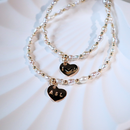 Spark of Love Pearl and Beads Necklace with Personalised Heart Charm