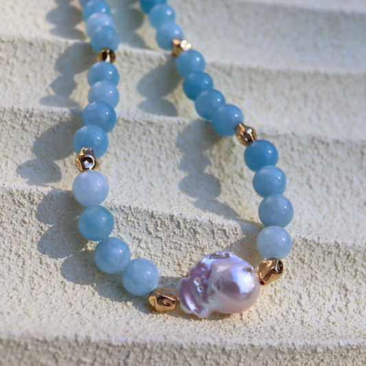 Coastal Light - Crystals with a Statement Baroque Pearl and Golden Textured Beads