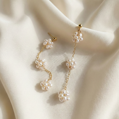 Rosalie Triple Pearl Blossom Drop Earrings