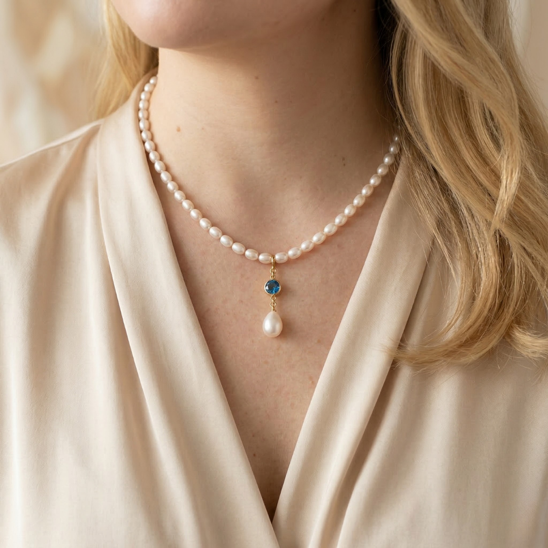 Genevive Birthstone Pendant Pearl Necklace