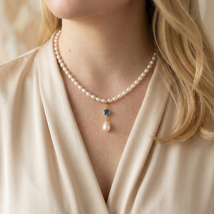 Genevive Birthstone Pendant Pearl Necklace