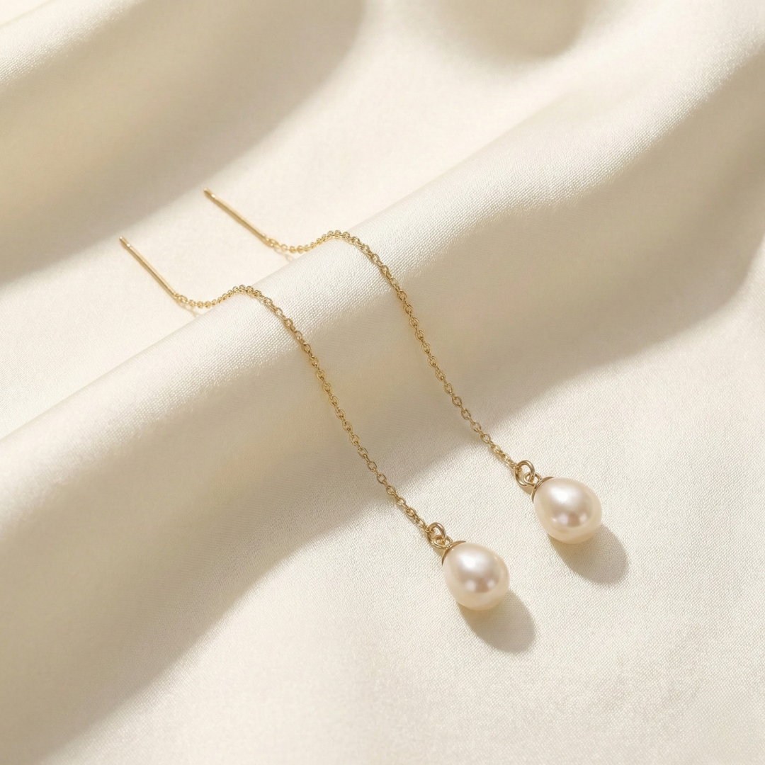 Violet Teardrop Pearl Threader Earrings