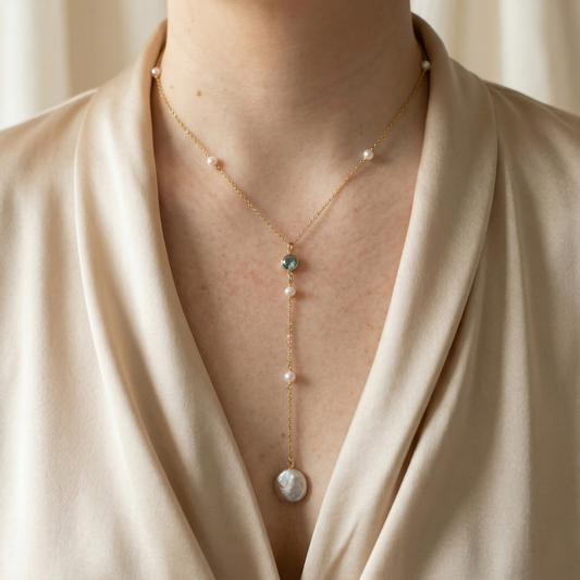 Bianca Birthstone & Coin Pearl Lariat Necklace