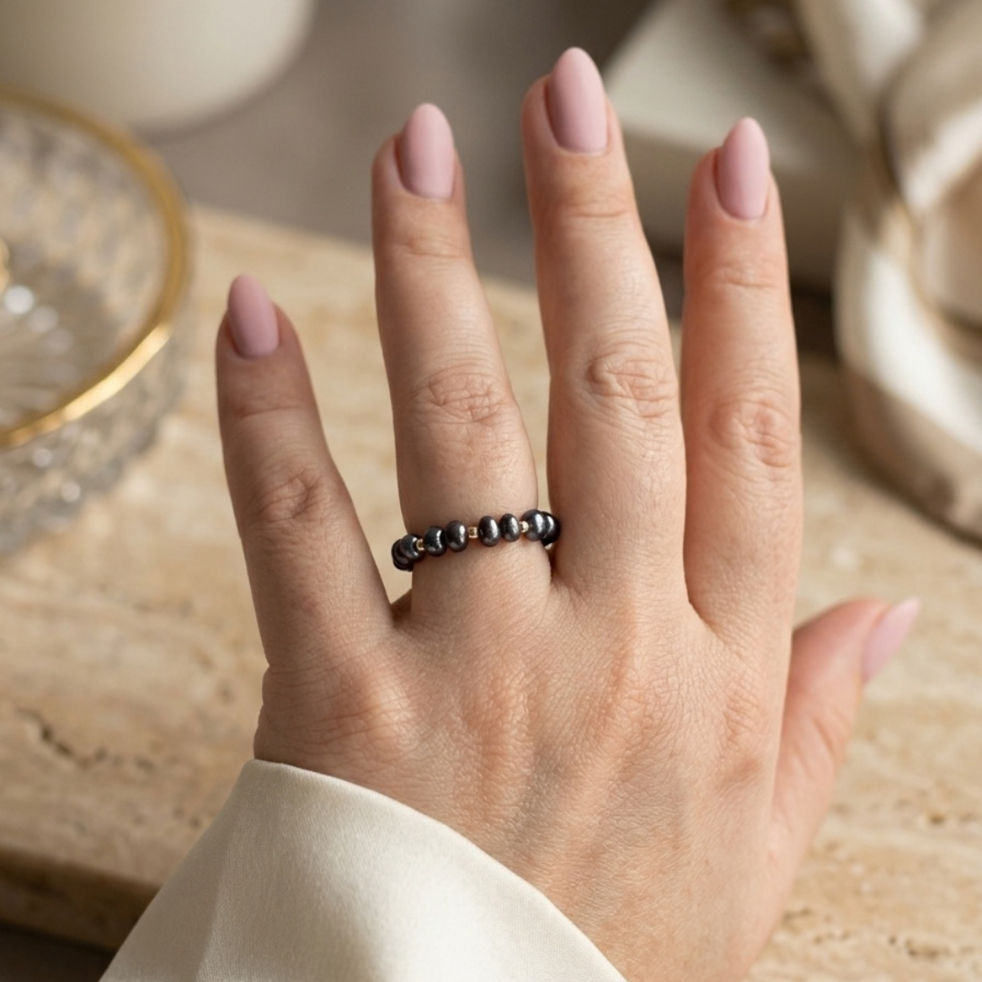 Celeste Black Pearl and Beads Ring