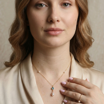 Cora Birthstone & Teardrop Pearl Necklace