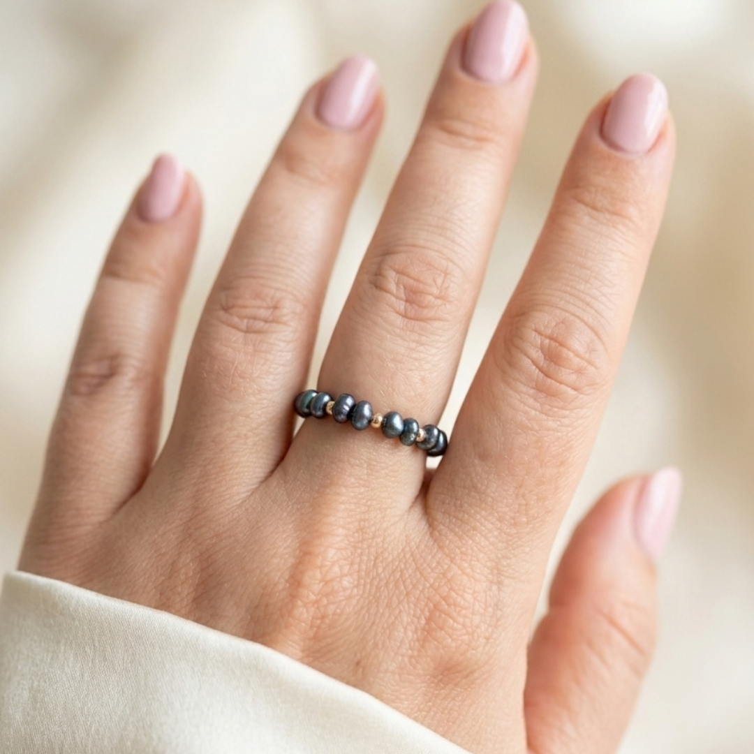 Celeste Black Pearl and Beads Ring