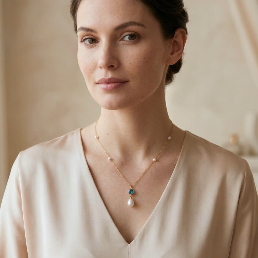 Cora Birthstone & Teardrop Pearl Necklace