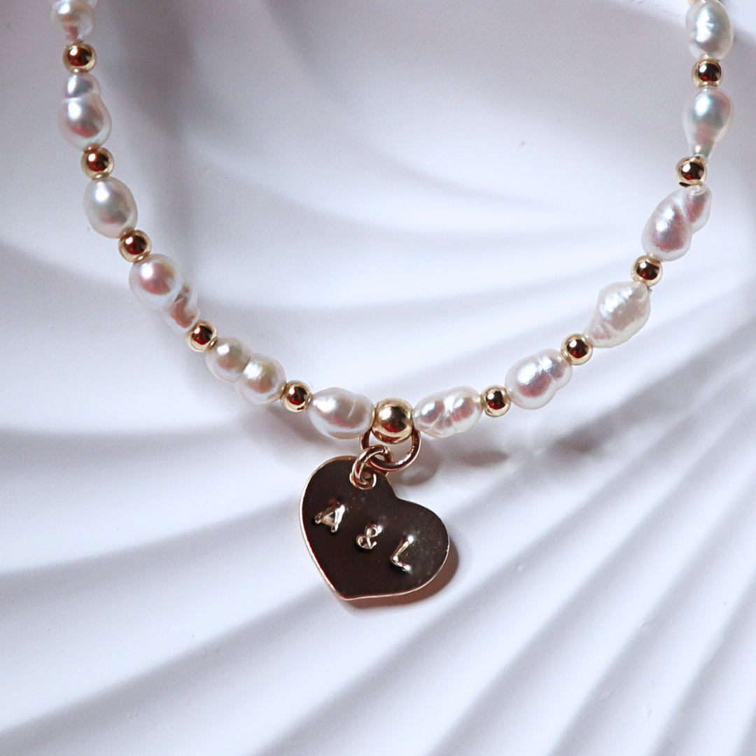Spark of Love Pearl and Beads Bracelet with Personalised Heart Charm