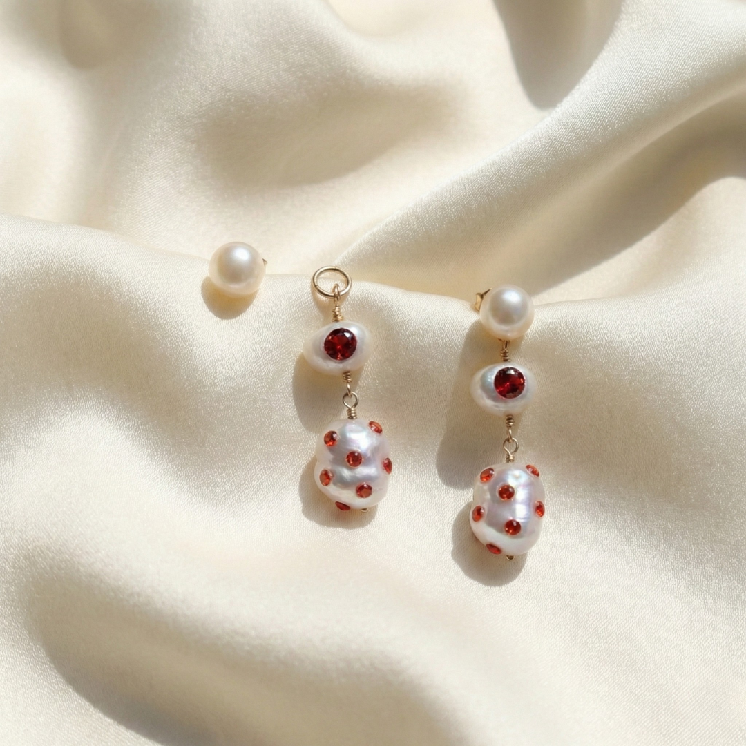 Coraline 3 in 1 Convertible Bejewelled Baroque Pearl Earrings