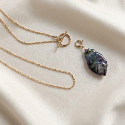 Celeste 3 in 1 Convertible Black Baroque Flat Pearl Necklace