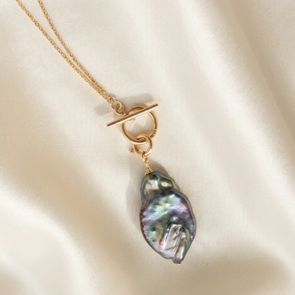 Celeste 3 in 1 Convertible Black Baroque Flat Pearl Necklace