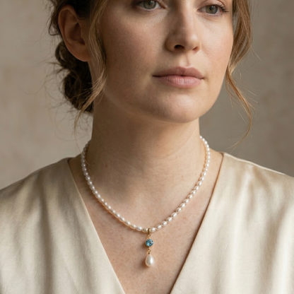 Genevive Birthstone Pendant Pearl Necklace