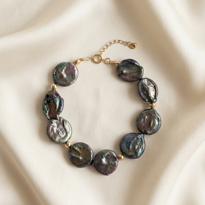 Celeste Black Baroque Coin Pearls Bracelet