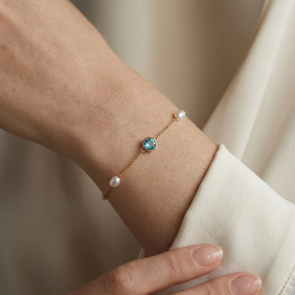 Ella Birthstone & Pearl Chain Bracelet
